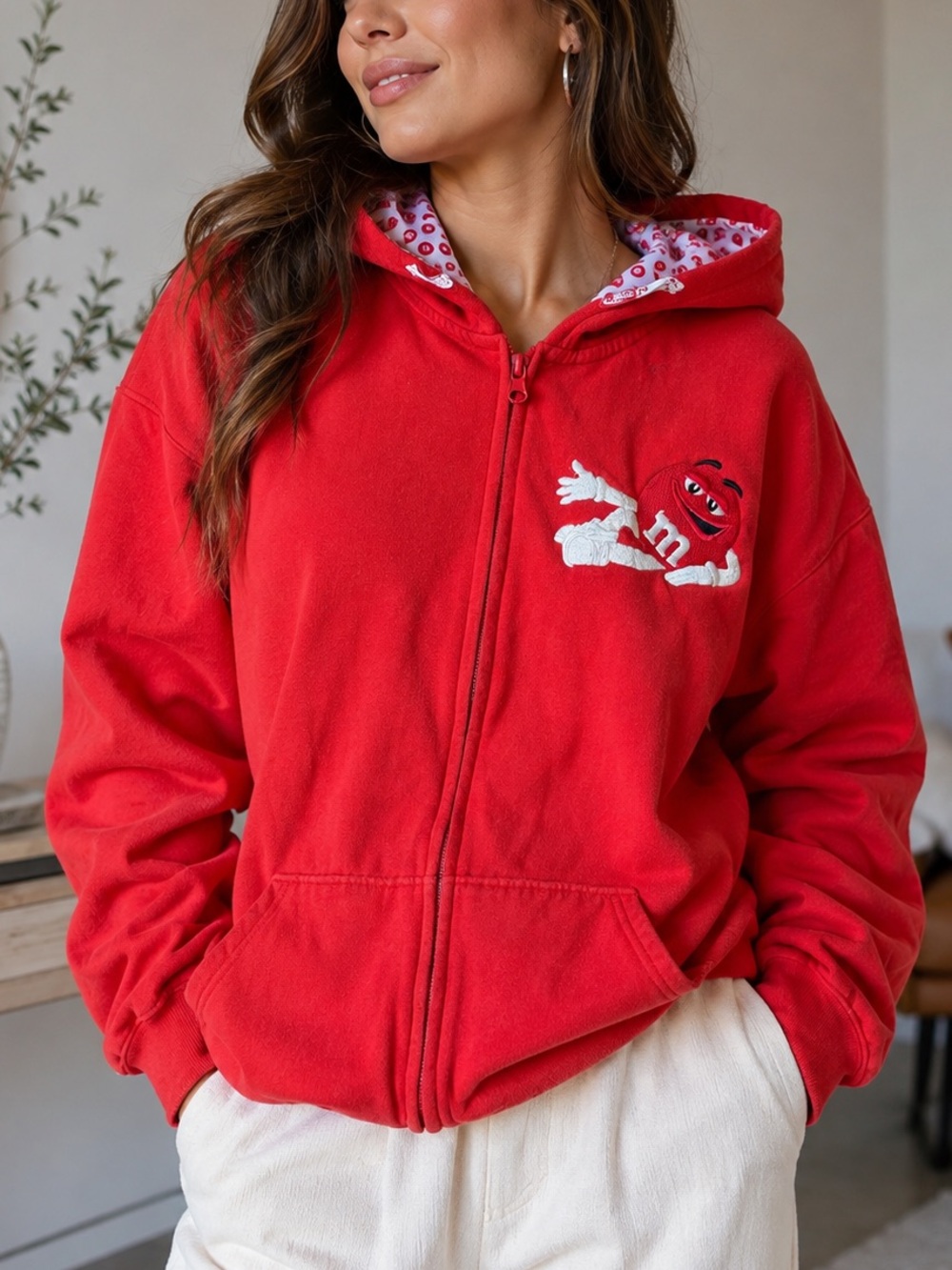 M&M'S Red Full-Zip Hoodie with Embroidered Red M&M Character